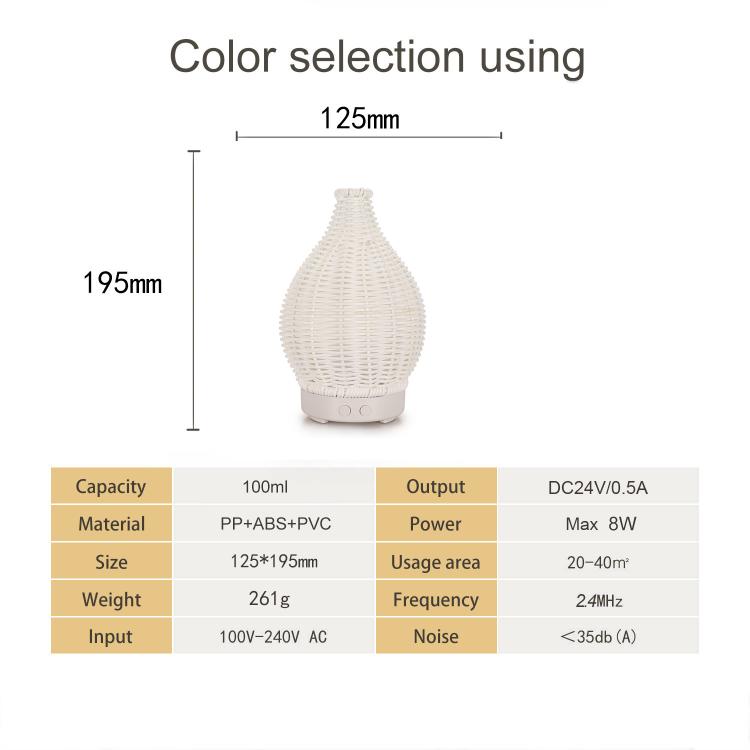 24V EU Plug 100ML Hollow Rattan Ultrasonic Humidifier & Aromatherapy Diffuser with 7-Color LED Lights(Black) - free shipping - PMC TechLife - Order now!