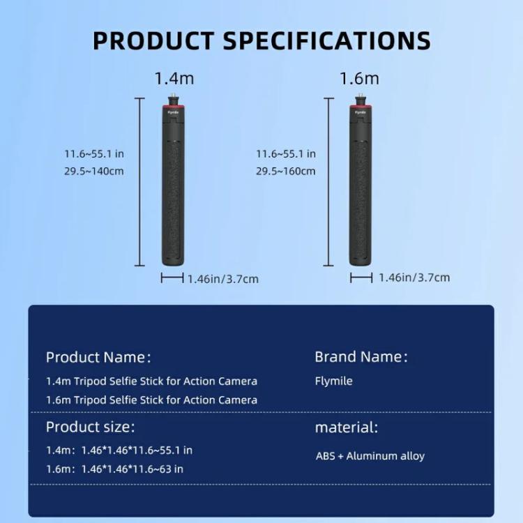 Flymile 1.6m Extendable Selfie Stick Tripod For Action Cameras One-Button Quick Setup Monopod With Wide-Angle View - free shipping - PMC TechLife - Order now!