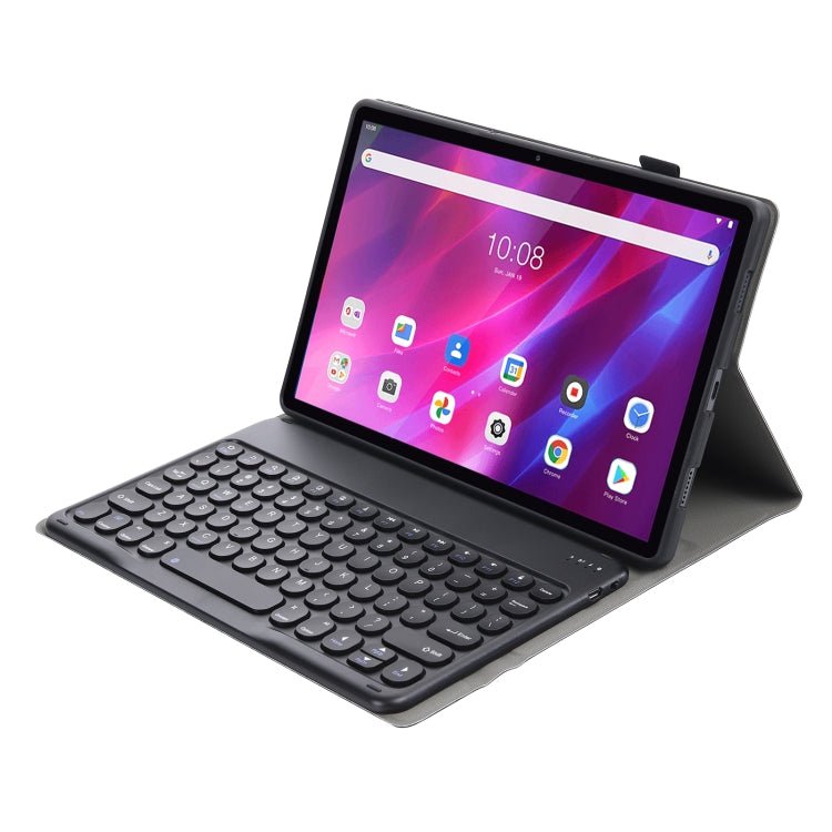 YAK10 2 in 1 Detachable Round Keycap Bluetooth Keyboard + Lambskin Texture TPU Protective Leather Tablet Case with Holder for Lenovo Qitian K10 TB-X6C6X(Black) - Lenovo Keyboard by PMC TechLife | Online Shopping South Africa | PMC TechLife | Buy Now Pay Later Mobicred