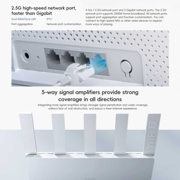 Xiaomi Router BE5000 WiFi 7 MLO 2.4GHz 5.0GHz Dual Band 2.5G Port 512MB RAM Repeater, US Plug (White) - free shipping - PMC Jewellery - Order now!