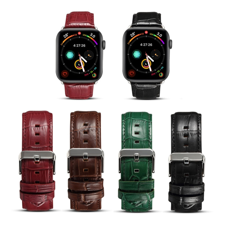 Denior Crocodile Grain Watch Cowhide Leather Watch Band for Apple Watch Ultra 49mm&Watch Ultra 2 49mm / Series 10 46mm / 9&8&7 45mm / SE 3&SE 2&6&SE&5&4 44mm / 3&2&1 42mm (Dark Red) - free shipping - PMC TechLife - Order now!