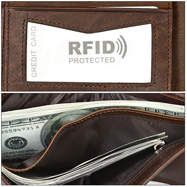 8020 Horizontal Retro Crazy Horse Texture Leather Anti-magnetic RFID Wallet Clutch Bag for Men, with Card Slots(Black) - Antimagnetic RFID Package by PMC TechLife | Online Shopping South Africa | PMC TechLife | Buy Now Pay Later Mobicred