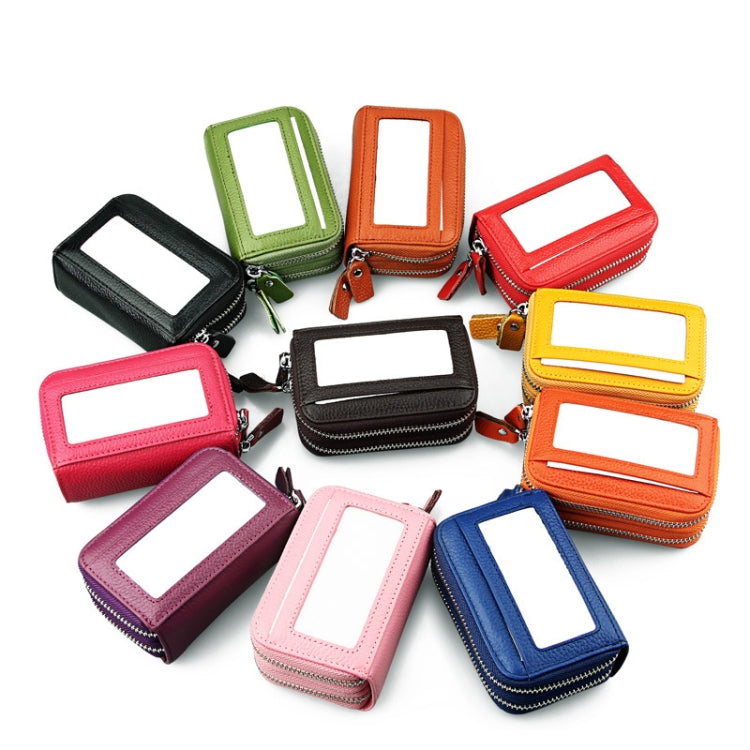 Genuine Cowhide Leather Dual Layer Solid Color Zipper Card Holder Wallet RFID Blocking Coin Purse Card Bag Protective Case with 11 Card Slots & Coin Position, Size: 11*7.5*4.5cm(Coffee) - Antimagnetic RFID Package by PMC TechLife | Online Shopping South Africa | PMC TechLife | Buy Now Pay Later Mobicred