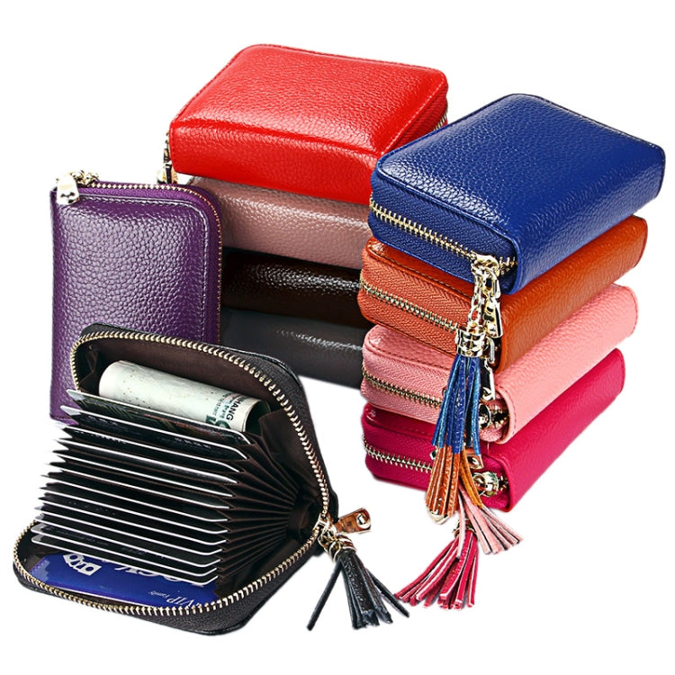 Genuine Cowhide Leather Solid Color Zipper Card Holder Wallet RFID Blocking Card Bag Protect Case Coin Purse with Tassel Pendant & 15 Card Slots for Women, Size: 11.1*7.6*3.5cm(Red) - Antimagnetic RFID Package by PMC TechLife | Online Shopping South Africa | PMC TechLife | Buy Now Pay Later Mobicred