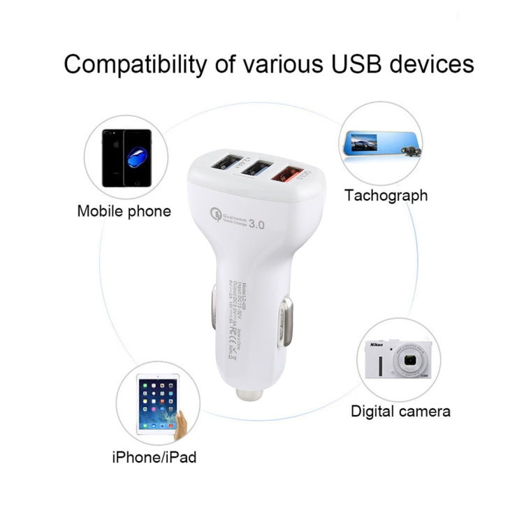 LZ-429 QC3.0 2.4A Three USB Ports Smart Quick Car Charger(White) - Car Charger by PMC TechLife | Online Shopping South Africa | PMC TechLife