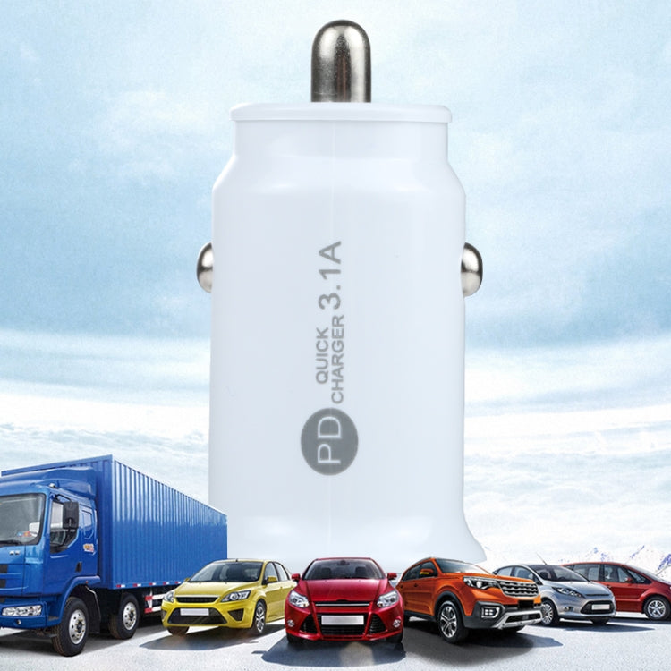 TE-339PD 3.1A PD USB-C / Type-C + USB Interface Mini Fast Charging Car Charger(White) - Car Charger by PMC TechLife | Online Shopping South Africa | PMC TechLife