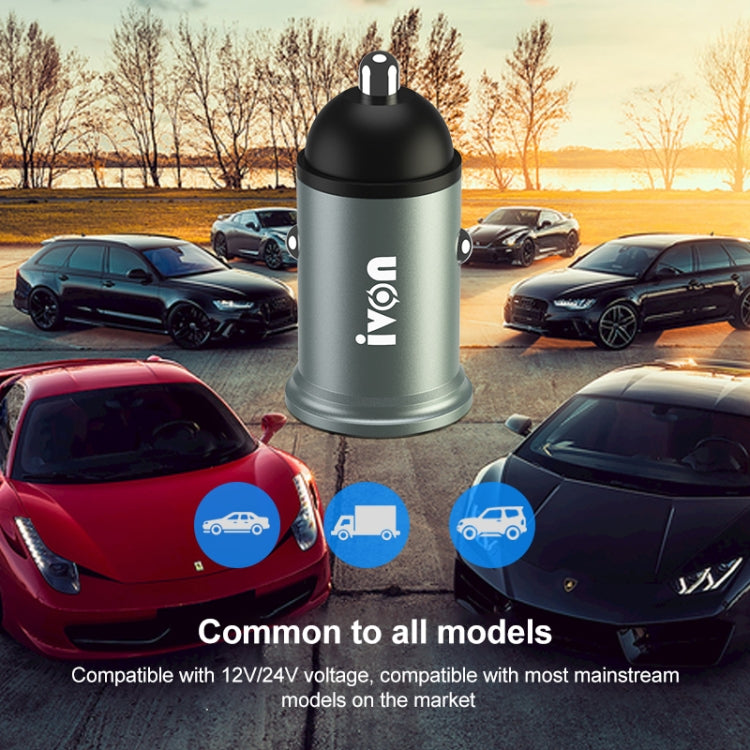 IVON CC37 15W 3.1A Dual USB Mini Car Charger + 1m USB to USB-C / Type-C Fast Charge Data Cable Set - Car Charger by IVON | Online Shopping South Africa | PMC TechLife
