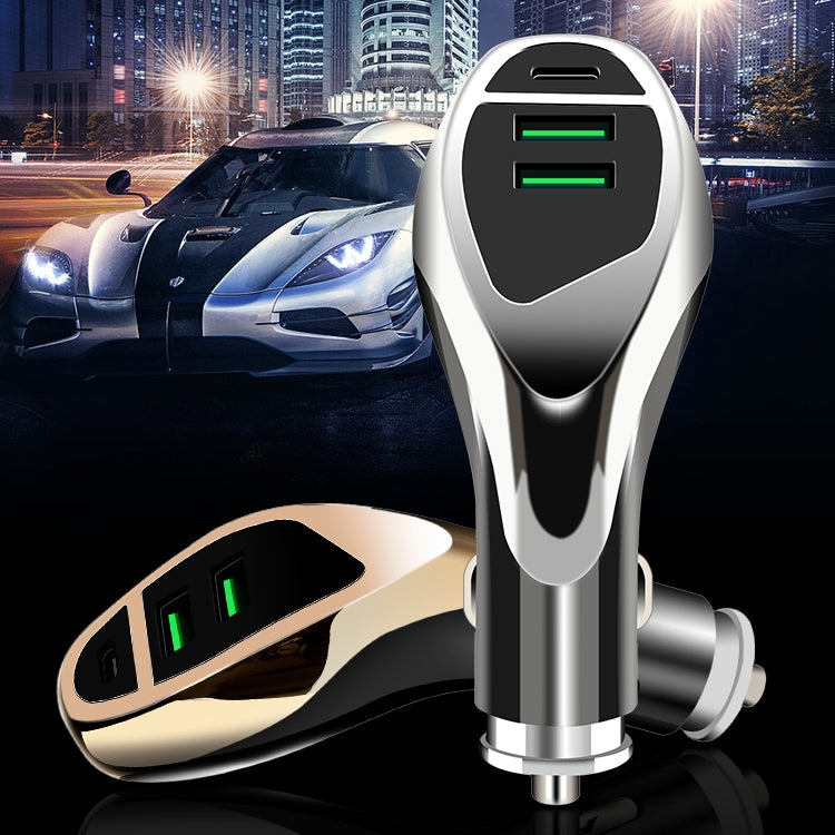 WLX-K1 QC3.0 Dual USB + Type-C Triple Car Charger (Silver) - Car Charger by PMC TechLife | Online Shopping South Africa | PMC TechLife