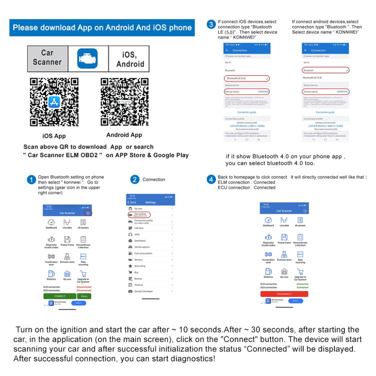 KONNWEI KW901 Android Phone OBD2 Car Bluetooth 5.0 Diagnostic Scan Tools(Orange) - Code Readers & Scan Tools by KONNWEI | Online Shopping South Africa | PMC TechLife | Buy Now Pay Later Mobicred