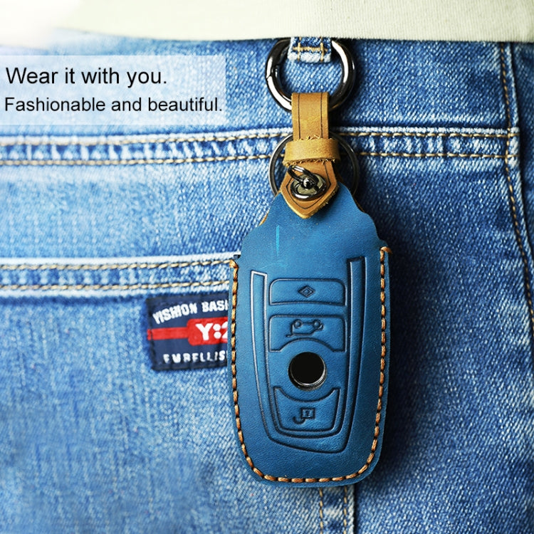 For BMW Old Style Car Cowhide Leather Key Protective Cover Key Case, Three Keys Version (Brown) - Car Key Cases by PMC TechLife | Online Shopping South Africa | PMC TechLife | Buy Now Pay Later Mobicred