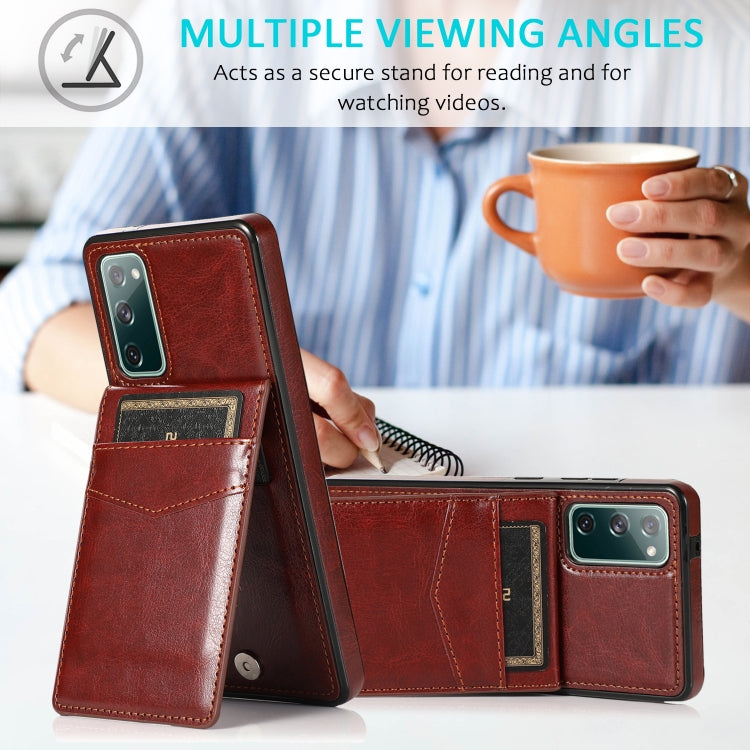 For Samsung Galaxy S20 FE Solid Color PC + TPU Protective Case with Holder & Card Slots(Brown) - Galaxy S20 FE Cases by PMC TechLife | Online Shopping South Africa | PMC TechLife | Buy Now Pay Later Mobicred