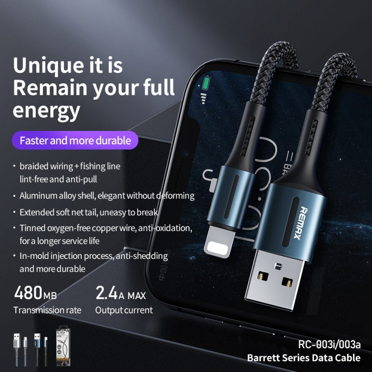 Remax RC-003a 2.4A Type-C / USB-C Barrett Series Charging Data Cable, Length: 1m(Black) - USB-C & Type-C Cable by REMAX | Online Shopping South Africa | PMC TechLife | Buy Now Pay Later Mobicred