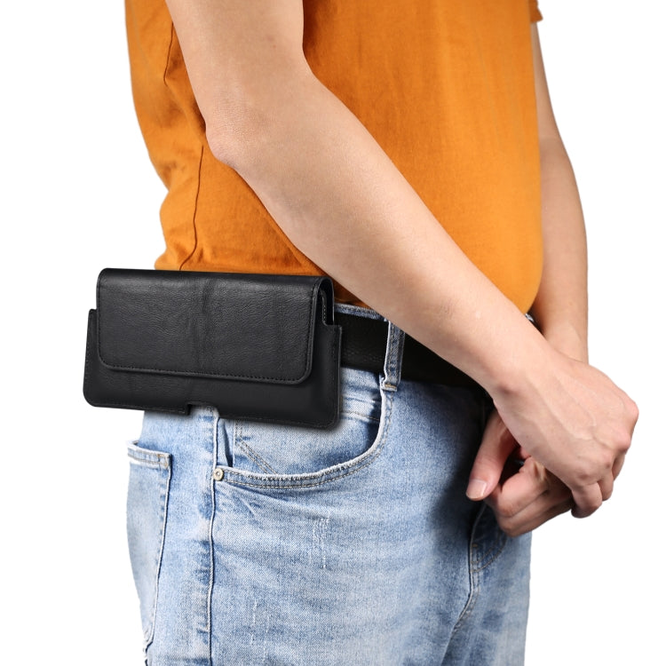 Universal Cow Leather Horizontal Mobile Phone Leather Case Waist Bag For 6.7 inch and Below Phones(Black) - More iPhone Cases by PMC TechLife | Online Shopping South Africa | PMC TechLife