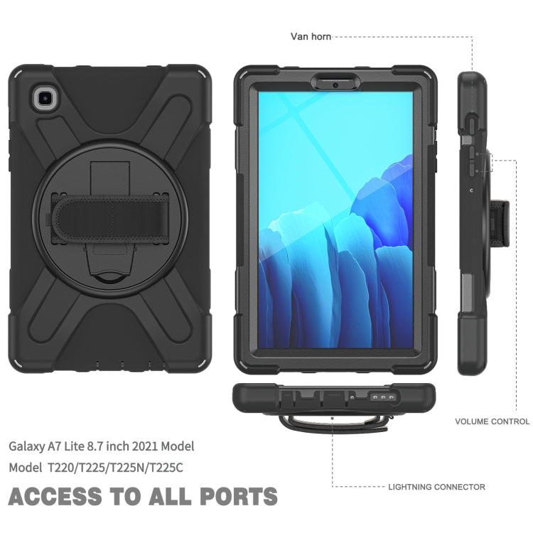 For Samsung Galaxy Tab A7 Lite T220 / T225 Silicone + PC Protective Case with Holder & Shoulder Strap(Black) - free shipping - PMC TechLife - Order now!