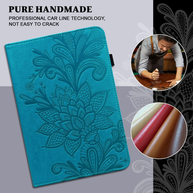 Lace Flower Embossing Pattern Horizontal Flip Leather Case with Holder & Card Slots & Wallet & Photo Frame & Sleep / Wake-up Function For iPad 9.7 2018 / 9.7 2017 / Air 2 / Air(Blue) - free shipping - PMC TechLife - Order now!