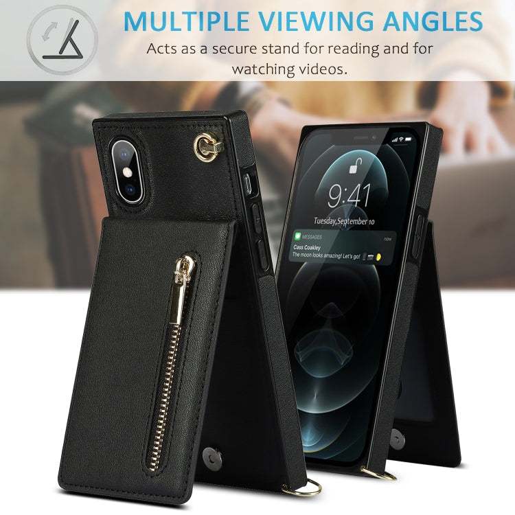 For iPhone XS Max Cross-body Zipper Square TPU+PU Back Cover Case with Holder & Card Slots & Wallet & Strap(Black) - More iPhone Cases by PMC TechLife | Online Shopping South Africa | PMC TechLife | Buy Now Pay Later Mobicred