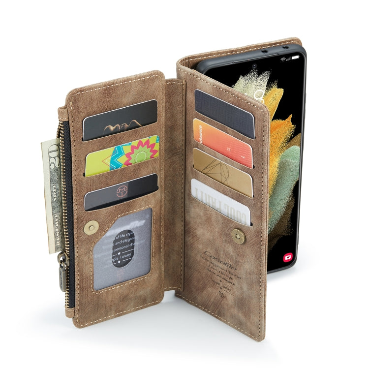 For Samsung Galaxy S21 Ultra 5G CaseMe-C30 PU + TPU Multifunctional Horizontal Flip Leather Case with Holder & Card Slot & Wallet & Zipper Pocket(Brown) - Galaxy S21 Ultra 5G Cases by CaseMe | Online Shopping South Africa | PMC TechLife | Buy Now Pay Later Mobicred