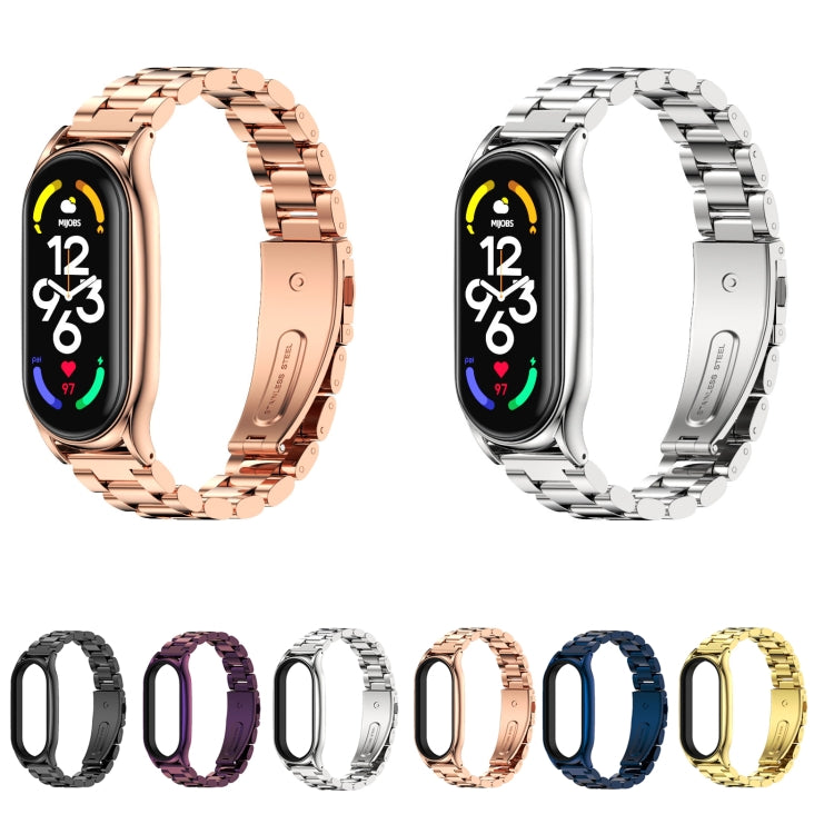 For Xiaomi Mi Band 7 / 7 NFC MIJOBS Three-Bead Metal Plus Stainless Steel Watch Band(Gold) - Watch Bands by MIJOBS | Online Shopping South Africa | PMC TechLife | Buy Now Pay Later Mobicred