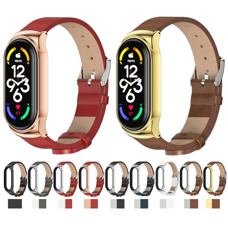 For Xiaomi Mi Band 7 / 7 NFC MIJOBS CS Metal Case + Microfiber Leather Watch Band(Blue Silver) - Watch Bands by MIJOBS | Online Shopping South Africa | PMC TechLife | Buy Now Pay Later Mobicred