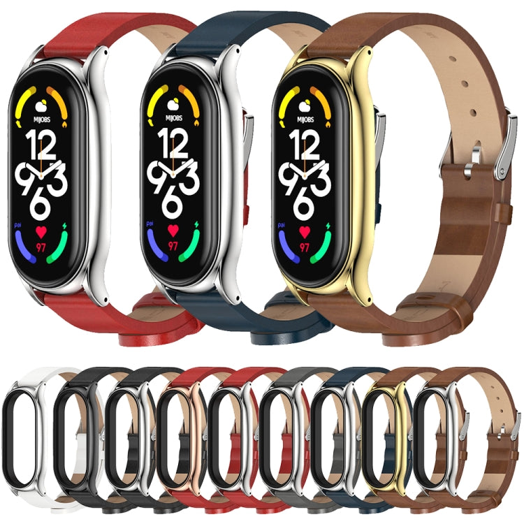 For Xiaomi Mi Band 7 / 7 NFC MIJOBS Plus Metal Case Microfiber Leather Watch Band(White Silver) - Watch Bands by MIJOBS | Online Shopping South Africa | PMC TechLife | Buy Now Pay Later Mobicred