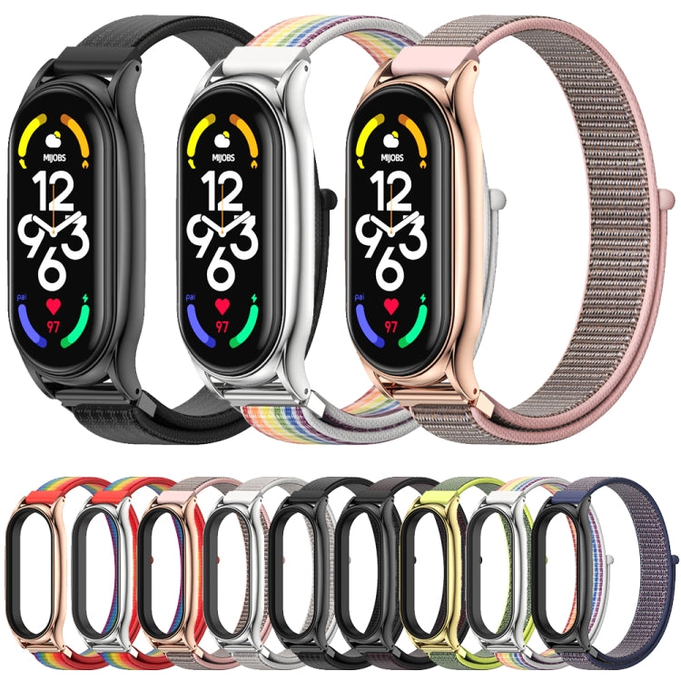 For Xiaomi Mi Band 7 / 7 NFC MIJOBS Plus Stainless Steel Case Nylon Watch Band(Black Red) - Watch Bands by MIJOBS | Online Shopping South Africa | PMC TechLife | Buy Now Pay Later Mobicred