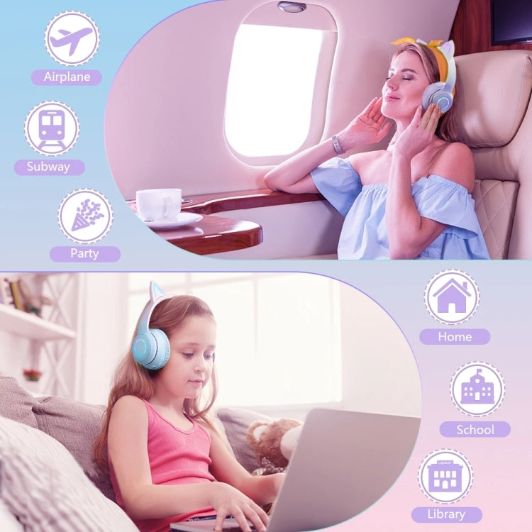 BT029C RGB Dual Modes Cat Ear Wireless Bluetooth Headphone(Purple) - Headset & Headphone by PMC TechLife | Online Shopping South Africa | PMC TechLife