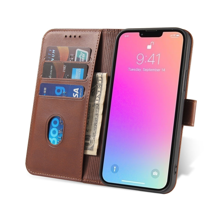 For iPhone 14 Plus Calf Texture Buckle Flip Leather Phone Case (Brown) - iPhone 14 Plus Cases by PMC TechLife | Online Shopping South Africa | PMC TechLife | Buy Now Pay Later Mobicred