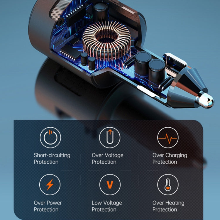 SC01 65W QC3.0 + PD Dual Ports Car Charger with Voltage Display(Silver) - Car Charger by PMC TechLife | Online Shopping South Africa | PMC TechLife