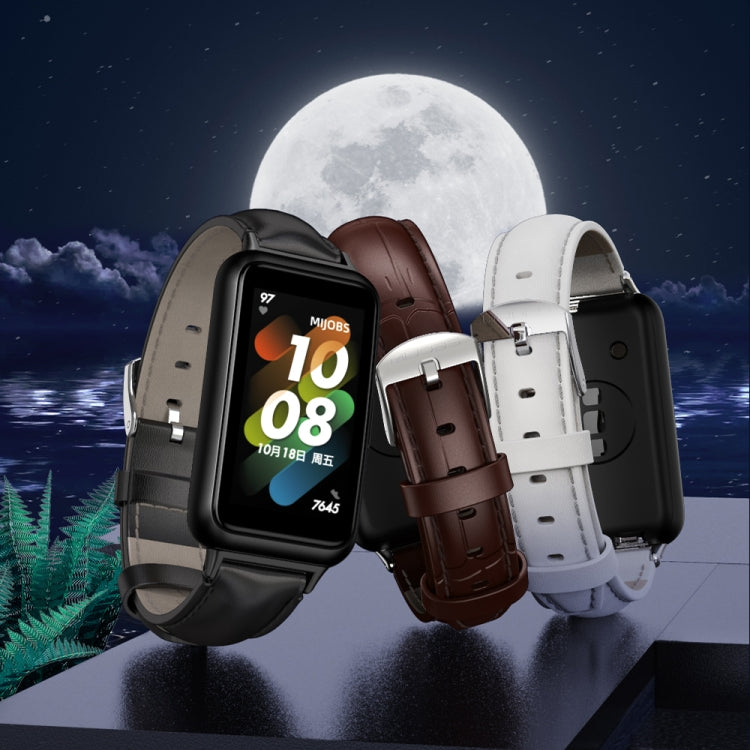 For Huawei Band 7 / 7 NFC MIJOBS Cowhide Leather Watch Band(Bamboo Joint Coffee Silver) - free shipping - PMC TechLife - Order now!