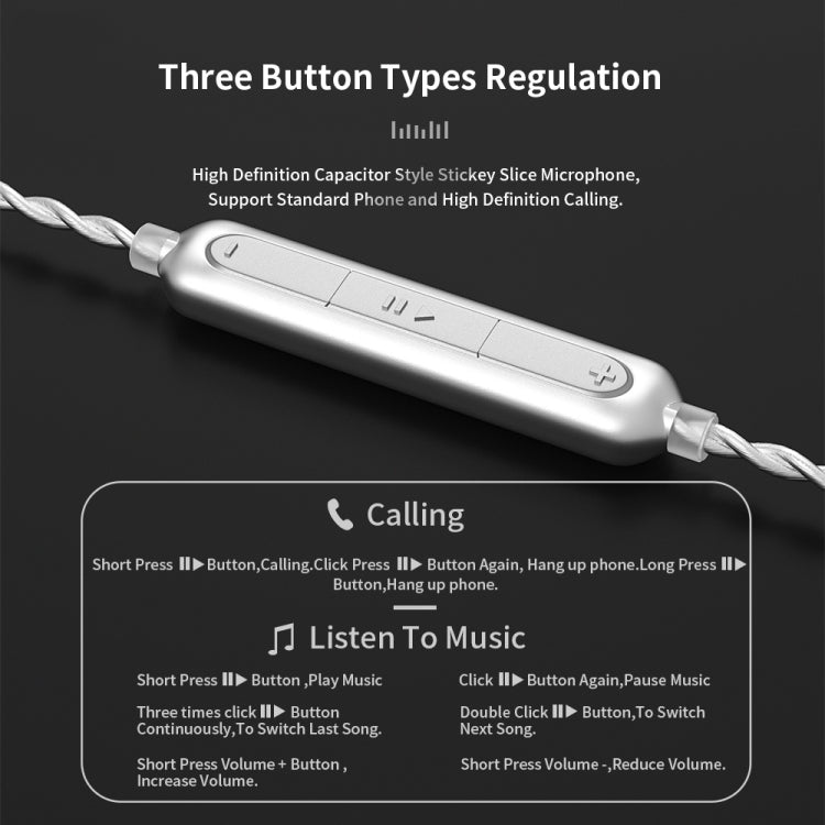 CVJ V7 1.25m 4-Cores Silver-plated 3.5mm Elbow Earphone Cable, Model:2 Pin with Mic(Silver) - Cable & Splitter by CVJ | Online Shopping South Africa | PMC TechLife | Buy Now Pay Later Mobicred