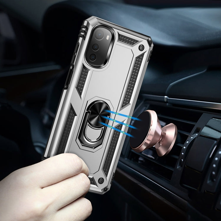 For Motorola Moto E32 4G Shockproof TPU + PC Phone Case with 360 Degree Rotating Holder(Silver) - free shipping - PMC TechLife - Order now!