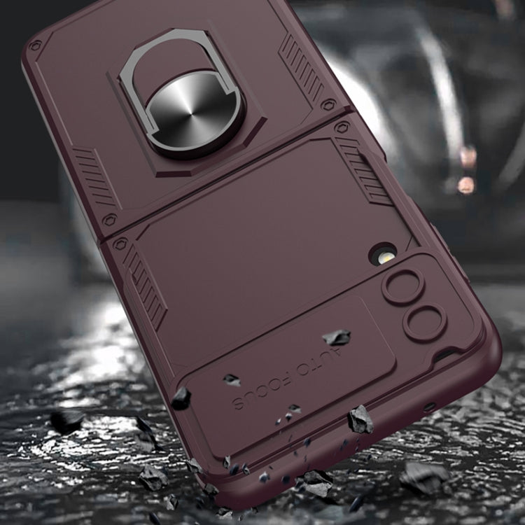 For Samsung Galaxy Z Flip4 GKK Carbon Brazing Pattern Shockproof Armor PC Phone Case with Ring Holder(Purple) - Galaxy Z Flip4 5G Cases by GKK | Online Shopping South Africa | PMC TechLife