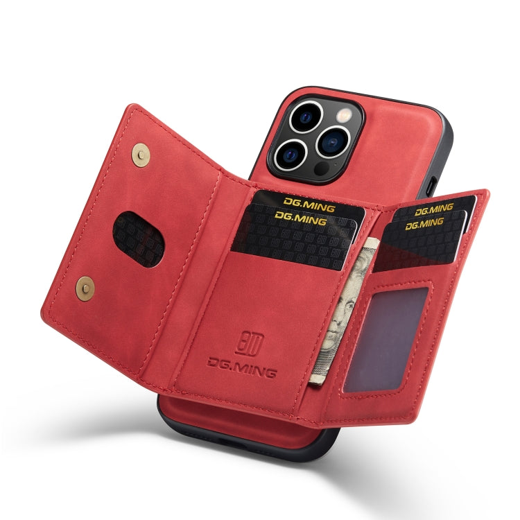 For iPhone 14 Pro Max DG.MING M2 Series 3-Fold Card Bag Leather Case(Red) - free shipping - PMC TechLife - Order now!