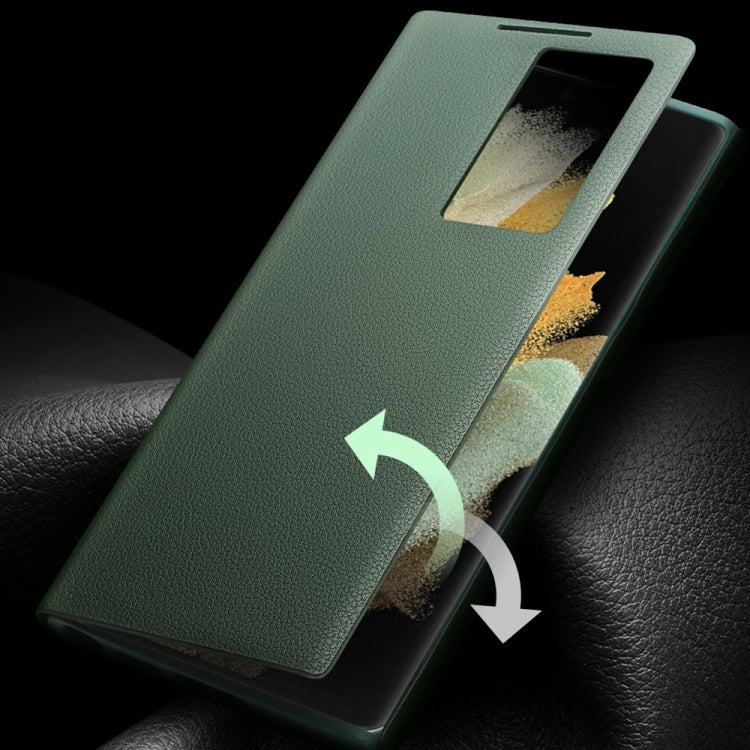 For Samsung Galaxy S22 Ultra 5G QIALINO Magnetic Genuine Leather Phone Case(Green) - Galaxy S22 Ultra 5G Cases by QIALINO | Online Shopping South Africa | PMC TechLife | Buy Now Pay Later Mobicred