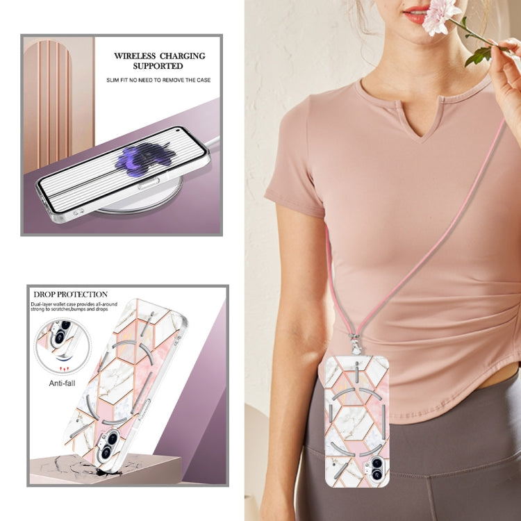 For Nothing Phone 1 Electroplating Splicing Marble TPU Phone Case with Lanyard(Pink White) - Nothing Cases by PMC TechLife | Online Shopping South Africa | PMC TechLife | Buy Now Pay Later Mobicred