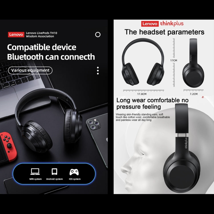 Lenovo TH10 Wireless Bluetooth Gaming Bass Music Sports Noise-cancelling Headphone(Black) - free shipping - PMC TechLife - Order now!
