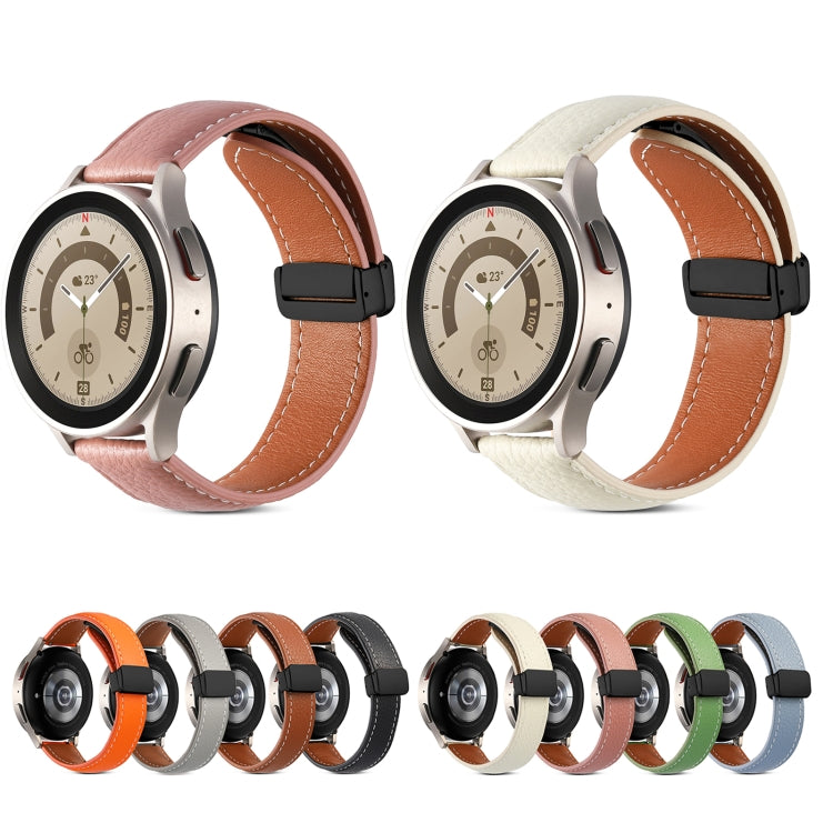 20mm Folding Buckle Genuine Leather Watch Band(Beige White) - free shipping - PMC TechLife - Order now!