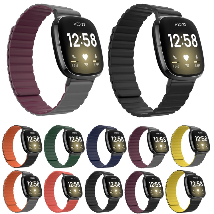 For Fitbit Versa 4 / Sense 2 Universal Magnetic Silicone Watch Band(Black Yellow) - free shipping - PMC TechLife - Order now!
