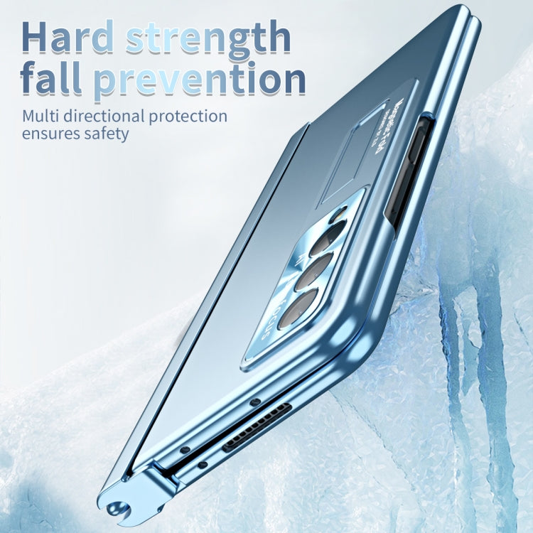 For Samsung Galaxy Z Fold4 Electroplating Corrugated Hinge Folding Phone Case with Pen Slot(Blue) - Galaxy Z Fold4 5G Cases by PMC TechLife | Online Shopping South Africa | PMC TechLife | Buy Now Pay Later Mobicred