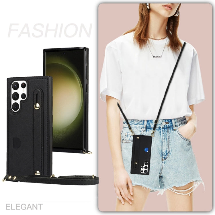 For Samsung Galaxy S23 Ultra 5G Cross-body Wristband Holder Square Phone Case(Black) - Galaxy S23 Ultra 5G Cases by PMC TechLife | Online Shopping South Africa | PMC TechLife | Buy Now Pay Later Mobicred