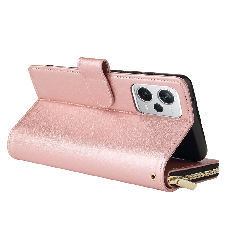 For Xiaomi Redmi Note 12 5G Global / Poco X5 9 Card Slots Zipper Wallet Bag Leather Phone Case(Rose Gold) - free shipping - PMC TechLife - Order now!
