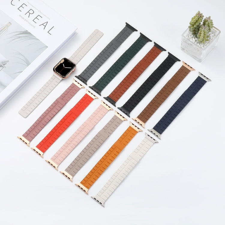 Square Two-section Leather Magnetic Watch Band For Apple Watch Series 8&7 41mm / SE 2&6&SE&5&4 40mm / 3&2&1 38mm(Orange) - by PMC TechLife | Online Shopping South Africa | PMC TechLife