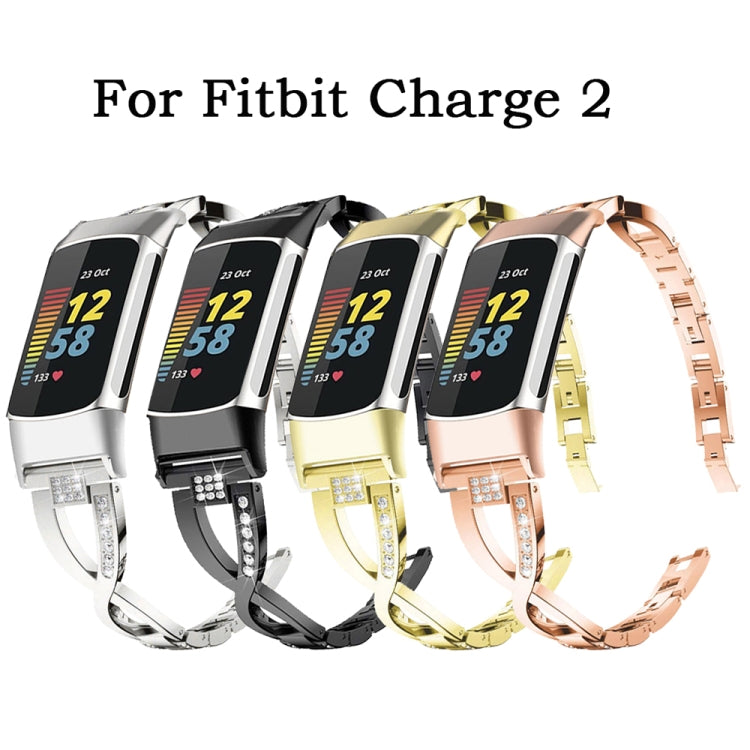 For Fitbit Charge 2 Diamond Metal Watch Band(Gold) - by PMC TechLife | Online Shopping South Africa | PMC TechLife