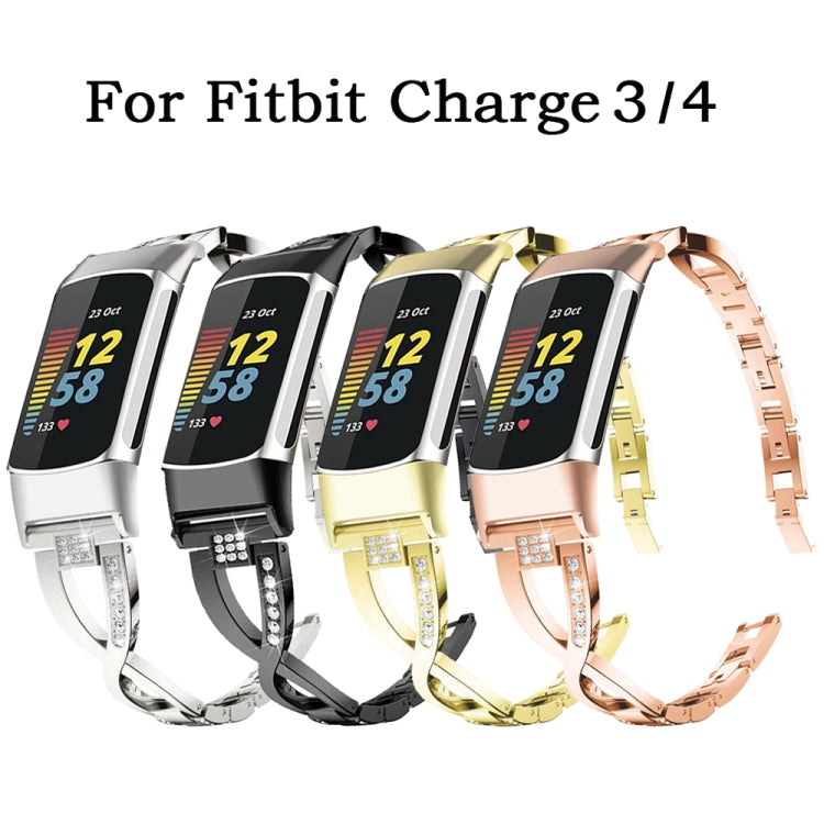 For Fitbit Charge 3 / 4 Diamond Metal Watch Band(Black) - Smart Wear by PMC TechLife | Online Shopping South Africa | PMC TechLife