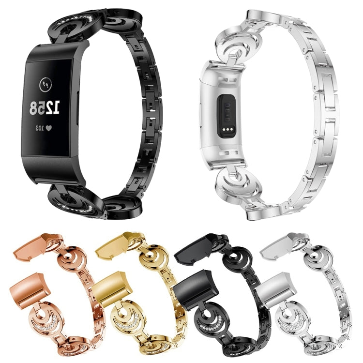 For Fitbit Charge 5 Sun Moon Star Diamond Metal Watch Band(Black) - by PMC TechLife | Online Shopping South Africa | PMC TechLife