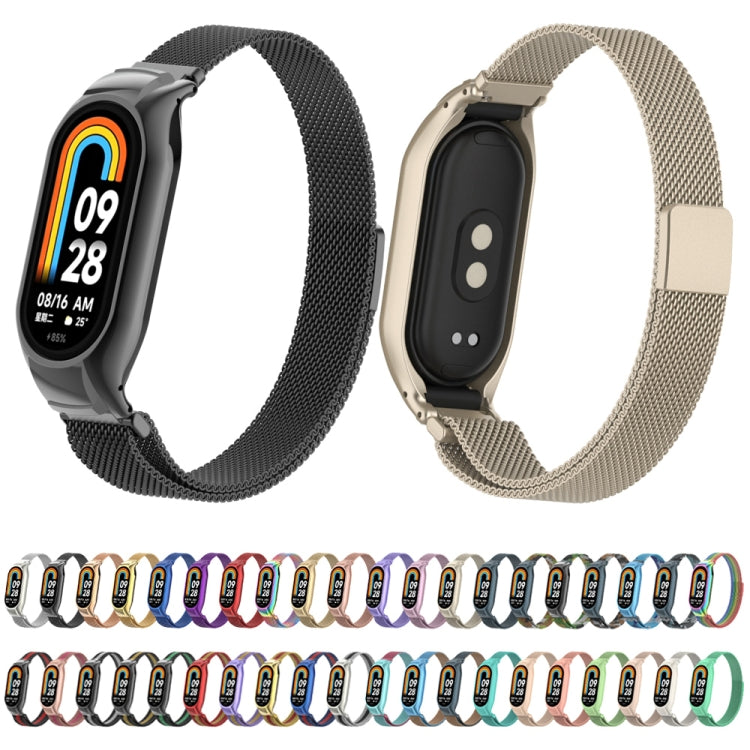 For Xiaomi Mi Band 8 Integrated Metal Case + Milanese Magnetic Watch Band(Grass Green) - Smart Wear by PMC TechLife | Online Shopping South Africa | PMC TechLife