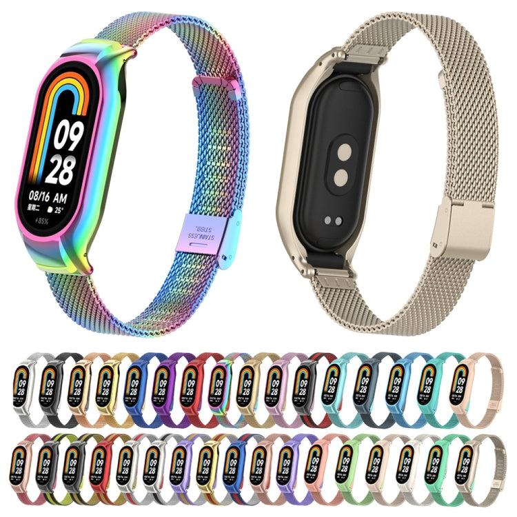 For Xiaomi Mi Band 8 Integrated Metal Case + Steel Mesh Buckle Watch Band(Milk Tea Color) - Smart Wear by PMC TechLife | Online Shopping South Africa | PMC TechLife