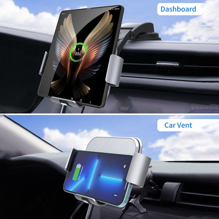 For Samsung Galaxy Z Fold4 / 3 / 2 S8 Dual Coil Car Phone Holder Wireless Charger(Iron Gray) - Wireless Charger Holders by PMC TechLife | Online Shopping South Africa | PMC TechLife