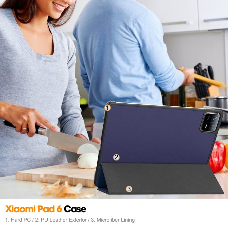 For Xiaomi Pad 6 / 6 Pro Custer Solid Color 3-Fold Stand Leather Smart Tablet Case(Dark Blue) - free shipping - PMC TechLife - Order now!