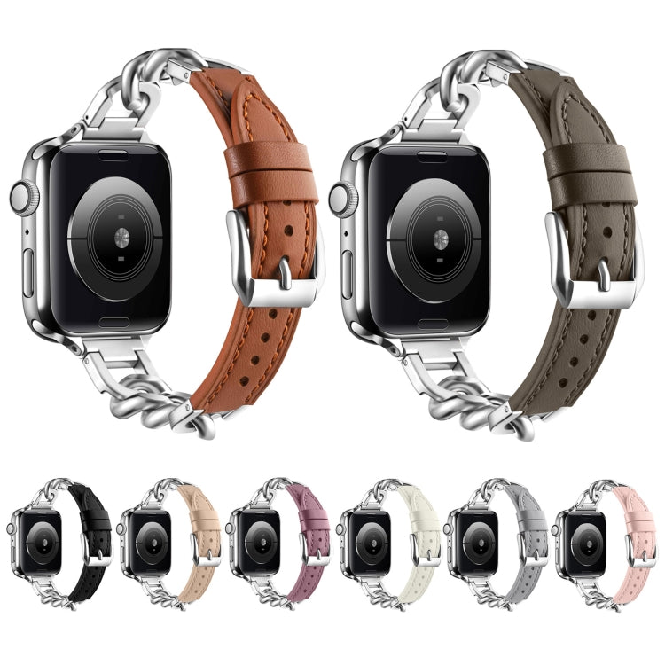 Chain Genuine Leather Watch Band For Apple Watch Ultra 49mm / Series 8&7 45mm / SE 2&6&SE&5&4 44mm / 3&2&1 42mm, Size:S(Bean Paste) - Smart Wear by PMC TechLife | Online Shopping South Africa | PMC TechLife